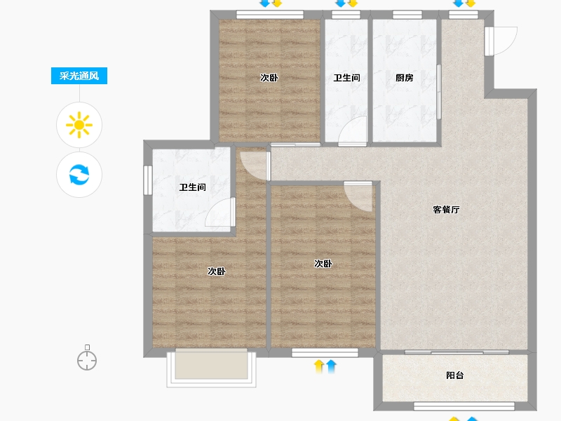 天津-天津市-林奇郡中心城瀛湖湾44号楼,瀛湖湾45号楼,瀛湖湾46号楼建面125m²-86.07-户型库-采光通风