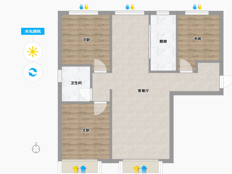 天津-天津市-招商果岭水岸恬园53号楼,水岸恬园49号楼,水岸恬园54号楼,水岸恬园55号楼,建面-72.05-户型库-采光通风