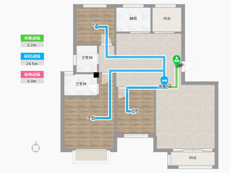 天津-天津市-招商果岭水岸恬园3号楼,水岸恬园5号楼,水岸恬园8号楼建面127m²-95.15-户型库-动静线