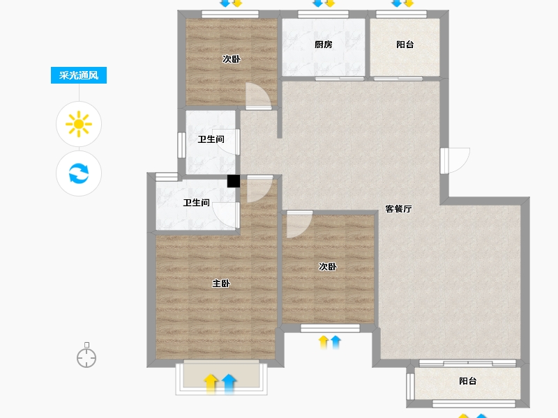 天津-天津市-招商果岭水岸恬园3号楼,水岸恬园5号楼,水岸恬园8号楼建面127m²-95.15-户型库-采光通风