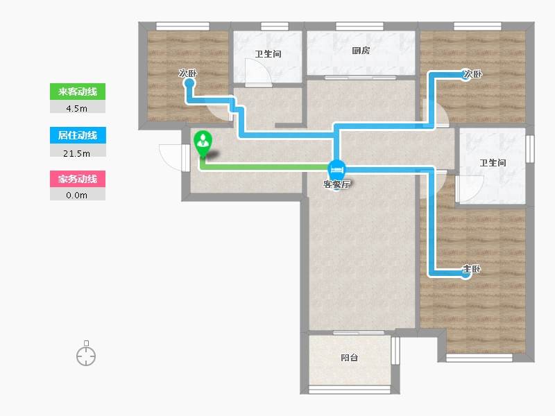 天津-天津市-基业世琾团泊苑1号楼,团泊苑2号楼,团泊苑3号楼,团泊苑4号楼建面114m²-76.69-户型库-动静线