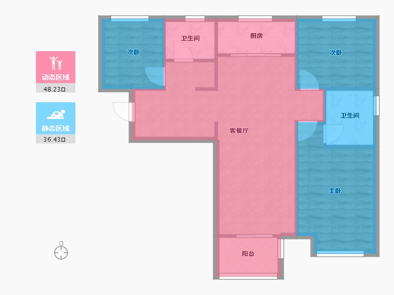 天津-天津市-基业世琾团泊苑1号楼,团泊苑2号楼,团泊苑3号楼,团泊苑4号楼建面114m²-76.69-户型库-动静分区