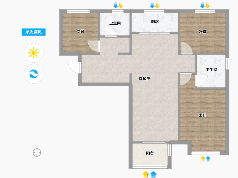 天津-天津市-基业世琾团泊苑1号楼,团泊苑2号楼,团泊苑3号楼,团泊苑4号楼建面114m²-76.69-户型库-采光通风