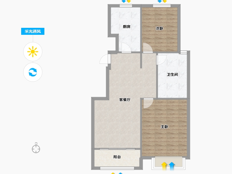 天津-天津市-筑境乾园4号楼,乾园6号楼建面103m²-77.61-户型库-采光通风