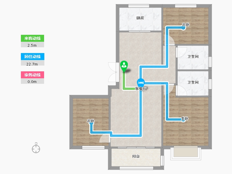 天津-天津市-筑境乾园1号楼,乾园2号楼建面127m²-88.22-户型库-动静线