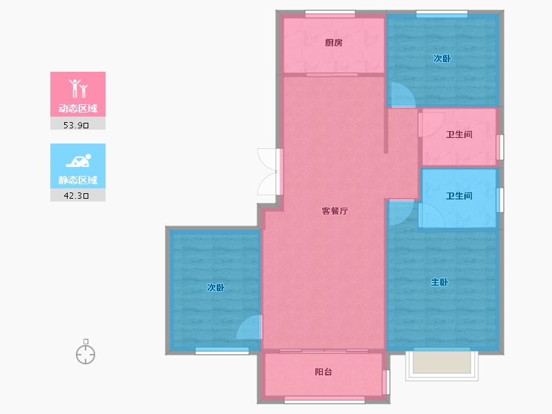 天津-天津市-筑境乾园1号楼,乾园2号楼建面127m²-88.22-户型库-动静分区