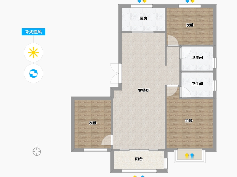 天津-天津市-筑境乾园1号楼,乾园2号楼建面127m²-88.22-户型库-采光通风