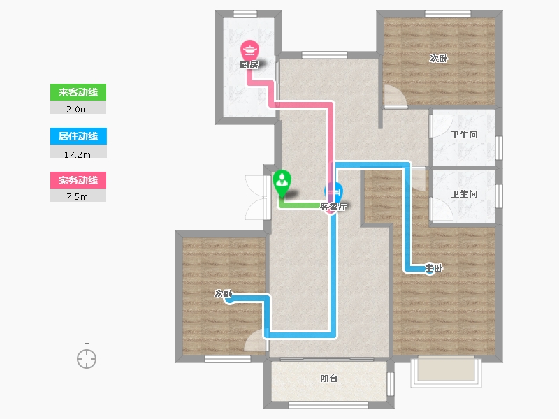 天津-天津市-筑境乾园4号楼,乾园6号楼建面137m²-101.43-户型库-动静线