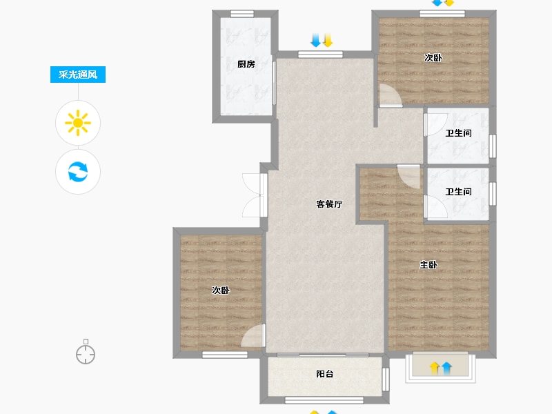 天津-天津市-筑境乾园4号楼,乾园6号楼建面137m²-101.43-户型库-采光通风