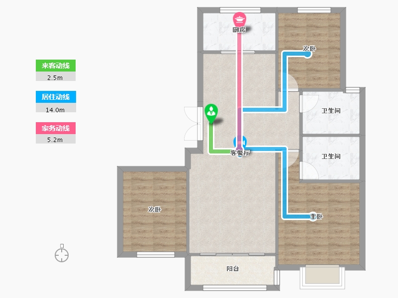 天津-天津市-筑境乾园1号楼,乾园2号楼建面129m²-89.18-户型库-动静线