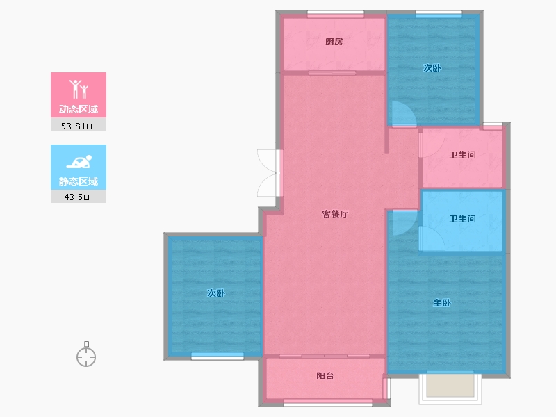 天津-天津市-筑境乾园1号楼,乾园2号楼建面129m²-89.18-户型库-动静分区