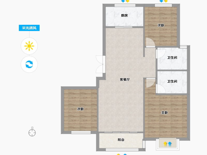 天津-天津市-筑境乾园1号楼,乾园2号楼建面129m²-89.18-户型库-采光通风