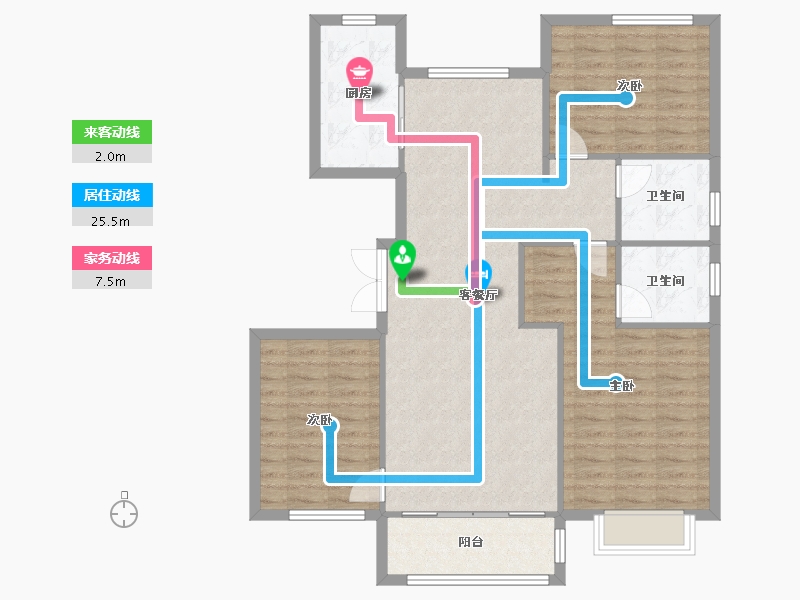 天津-天津市-筑境乾园4号楼,乾园6号楼建面137m²-102.76-户型库-动静线