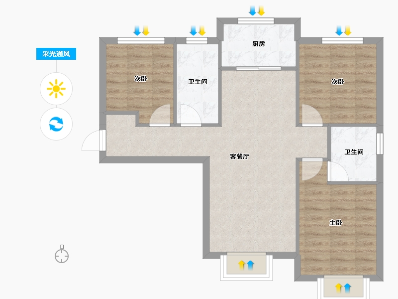 天津-天津市-福晟公元乐府79号楼,75号楼建面103m²-69.34-户型库-采光通风