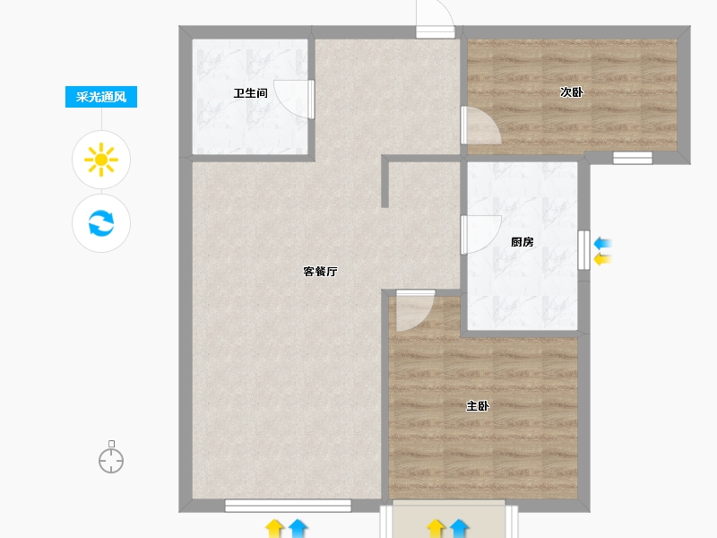 天津-天津市-奥体公元101依山郡4号楼,依山郡5号楼,依山郡1号楼,依山郡2号楼建面88m²-70.40-户型库-采光通风