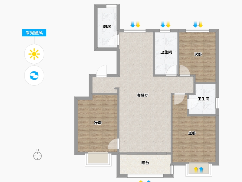 天津-天津市-福晟公元乐府85号楼,86号楼建面121m²-91.04-户型库-采光通风