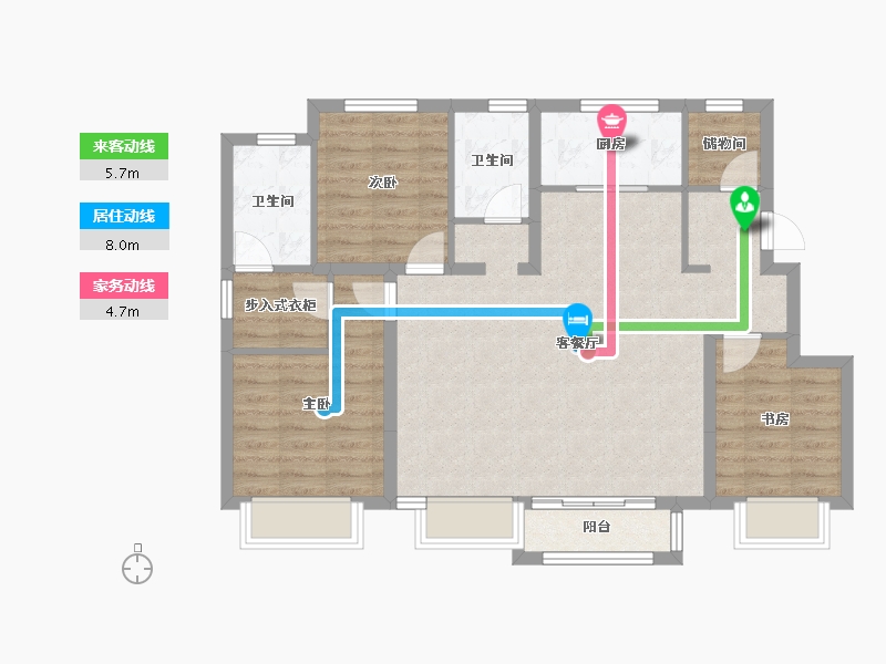 天津-天津市-海熙府5号楼,1号楼,4号楼建面128m²-91.03-户型库-动静线