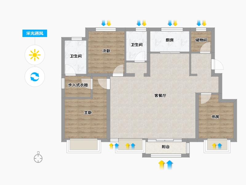 天津-天津市-海熙府5号楼,1号楼,4号楼建面128m²-91.03-户型库-采光通风