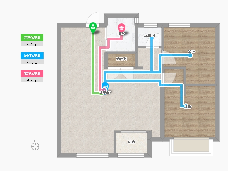 天津-天津市-绿地海域香颂84号楼,建面82m²-61.84-户型库-动静线