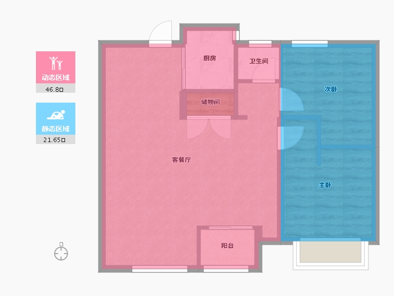 天津-天津市-绿地海域香颂84号楼,建面82m²-61.84-户型库-动静分区