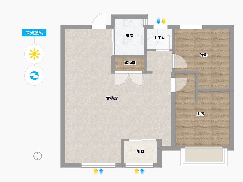 天津-天津市-绿地海域香颂84号楼,建面82m²-61.84-户型库-采光通风