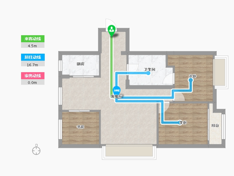 天津-天津市-绿地海域香颂85号楼,86号楼,94号楼建面103m²-69.26-户型库-动静线