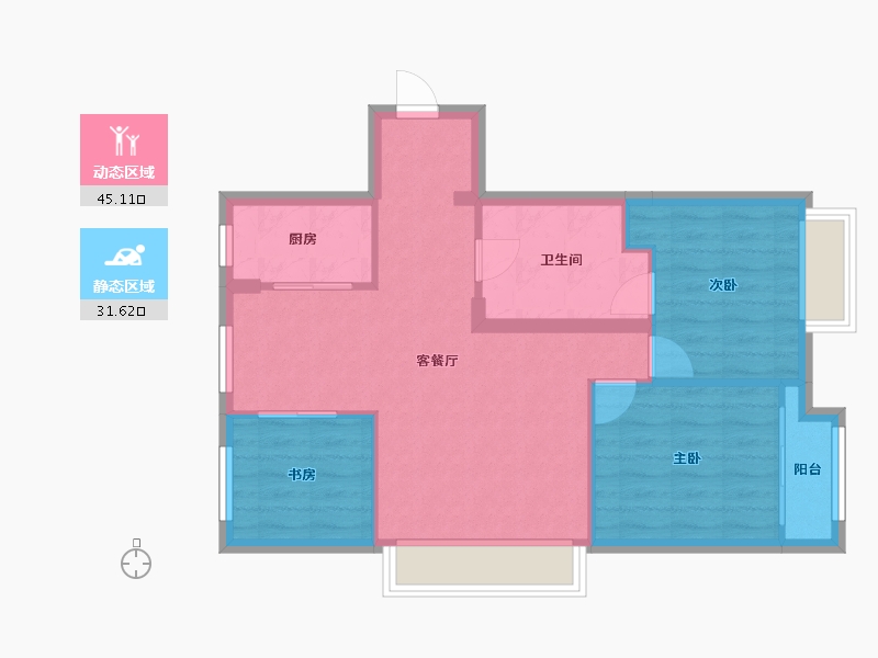 天津-天津市-绿地海域香颂85号楼,86号楼,94号楼建面103m²-69.26-户型库-动静分区