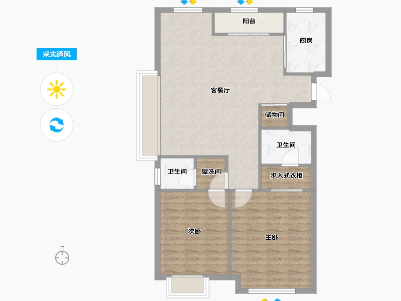 天津-天津市-绿地海域香颂85号楼,86号楼,94号楼建面103m²-85.92-户型库-采光通风