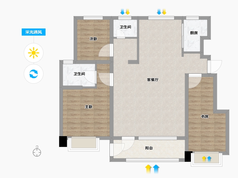 天津-天津市-观澜雅苑3号楼,2号楼,4号楼建面118m²-94.41-户型库-采光通风