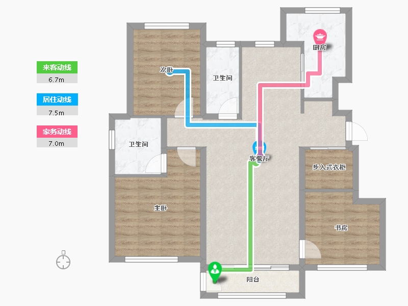 天津-天津市-蓟州宸院13号楼,14号楼,建面126m²-93.91-户型库-动静线