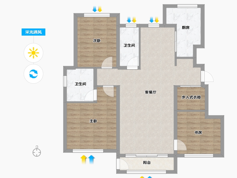 天津-天津市-蓟州宸院13号楼,14号楼,建面126m²-93.91-户型库-采光通风