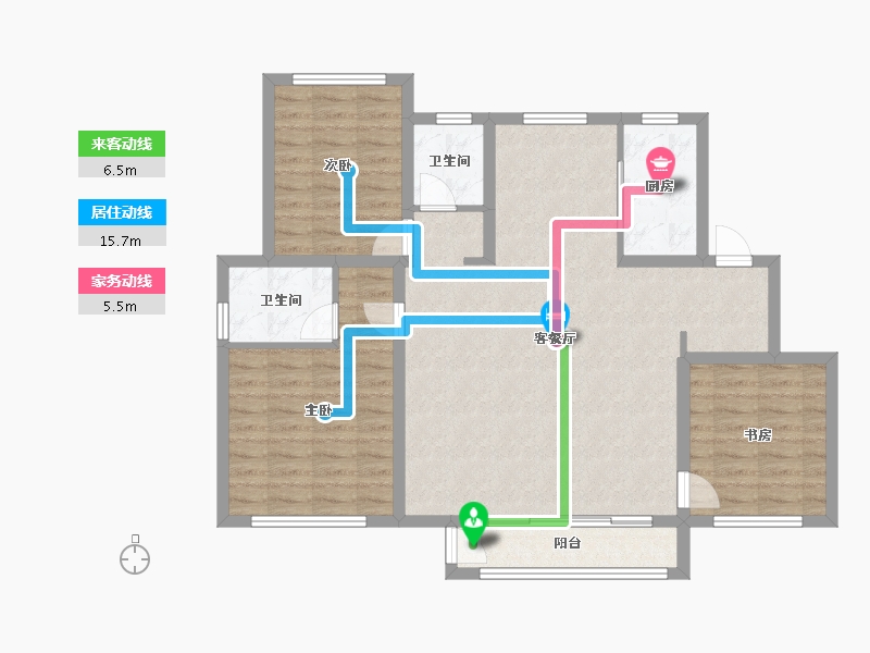 天津-天津市-蓟州宸院11号楼,建面134m²-99.18-户型库-动静线