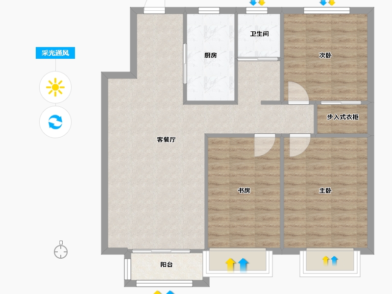 天津-天津市-新湖美丽洲19栋,20栋建面115m²-83.57-户型库-采光通风