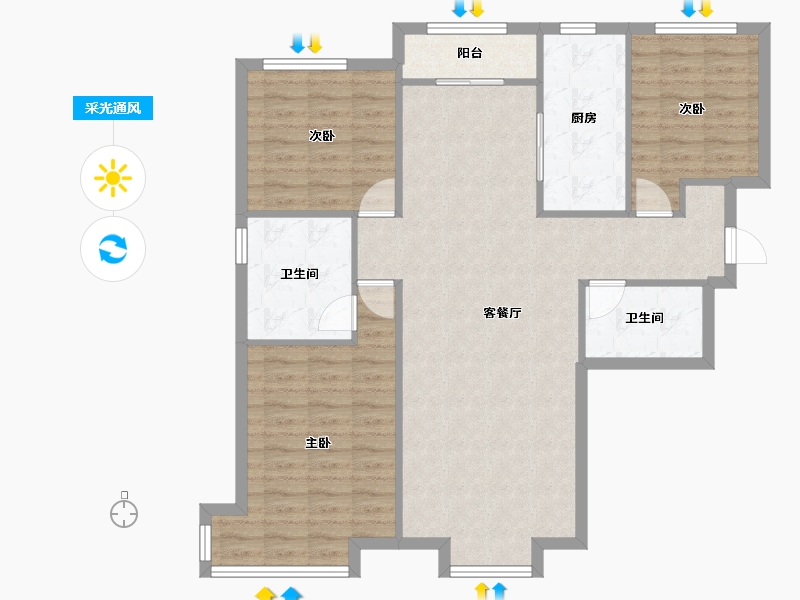 天津-天津市-天津富力新城观澜南苑61号楼,观澜南苑68号楼,观澜南苑69号楼,观澜南苑70号楼,-101.26-户型库-采光通风