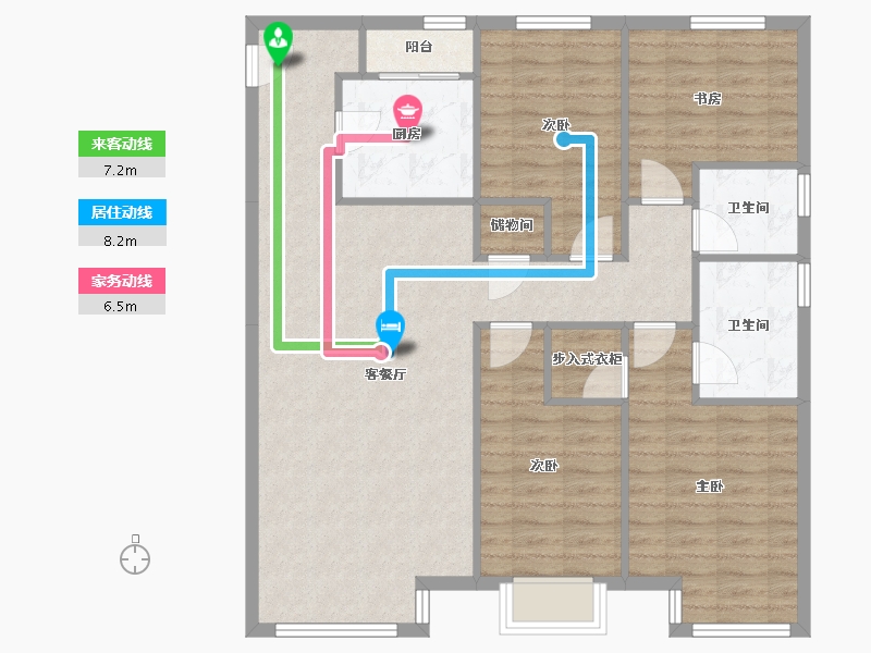 天津-天津市-天津富力新城云景庭苑6号楼,云景庭苑8号楼,云景庭苑7号楼建面150m²-102.99-户型库-动静线