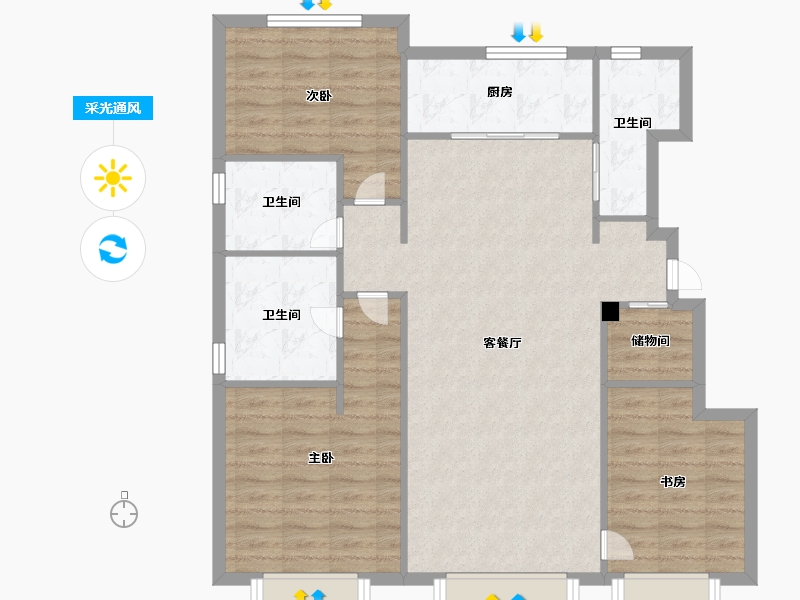 天津-天津市-万科云山20号楼,21号楼建面125m²-100.00-户型库-采光通风