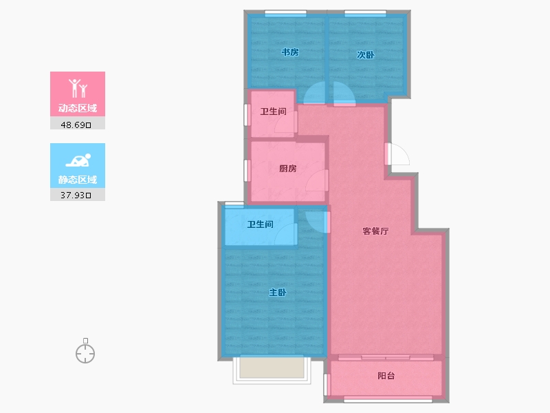 天津-天津市-蓝湾庄园洋房26号楼,洋房33号楼,洋房19号楼,洋房20号楼建面105m²-77.59-户型库-动静分区