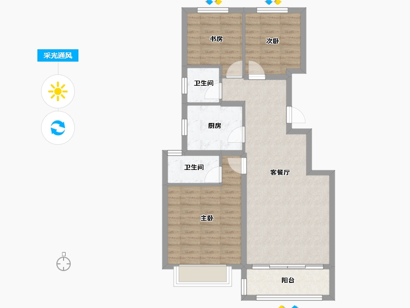 天津-天津市-蓝湾庄园洋房26号楼,洋房33号楼,洋房19号楼,洋房20号楼建面105m²-77.59-户型库-采光通风