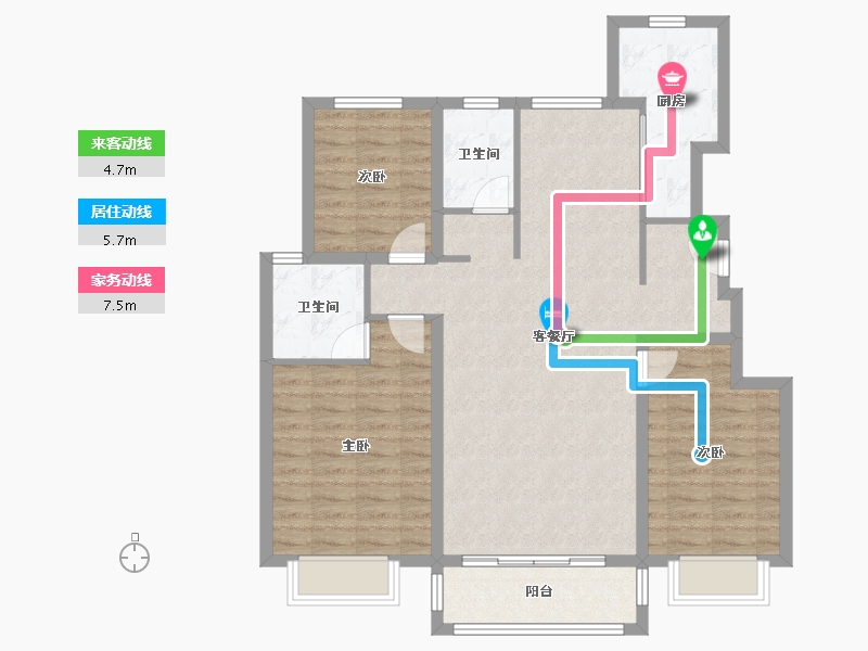 天津-天津市-蓝湾庄园洋房35号楼,洋房58号楼,建面132m²-102.06-户型库-动静线