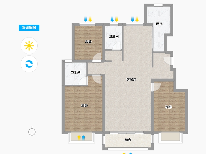 天津-天津市-蓝湾庄园洋房35号楼,洋房58号楼,建面132m²-102.06-户型库-采光通风