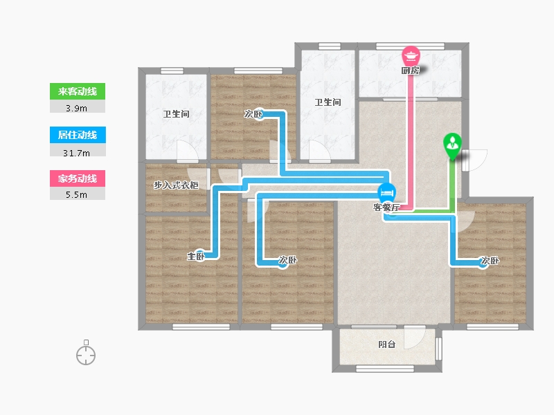 天津-天津市-中冶帝景康泰园6栋,康泰园7栋,建面150m²-115.83-户型库-动静线