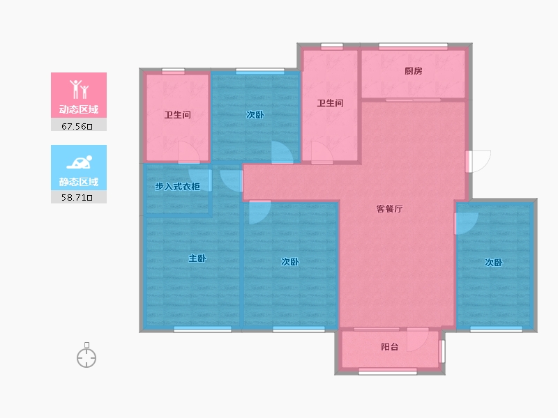 天津-天津市-中冶帝景康泰园6栋,康泰园7栋,建面150m²-115.83-户型库-动静分区