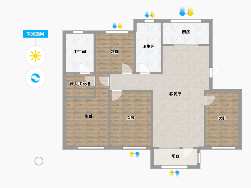 天津-天津市-中冶帝景康泰园6栋,康泰园7栋,建面150m²-115.83-户型库-采光通风