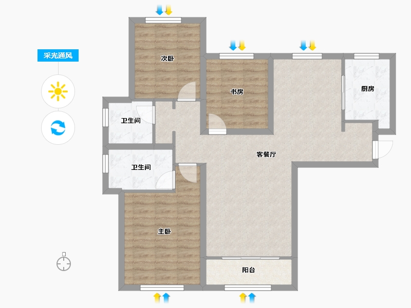 天津-天津市-宝利BLOCK街区,山湖郡苑23栋建面132m²-89.75-户型库-采光通风