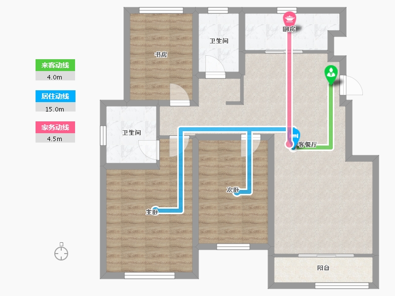 天津-天津市-宝利BLOCK街区9号楼,建面124m²-90.99-户型库-动静线