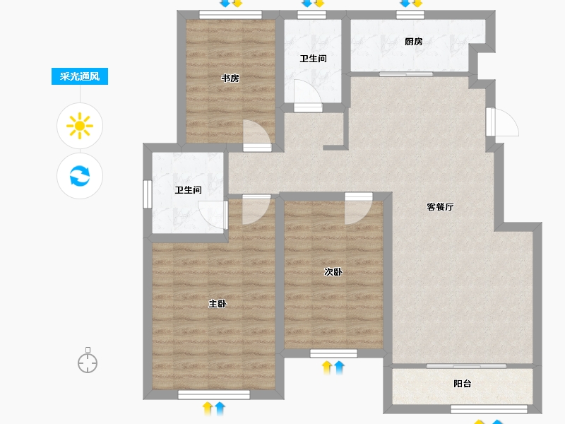 天津-天津市-宝利BLOCK街区9号楼,建面124m²-90.99-户型库-采光通风