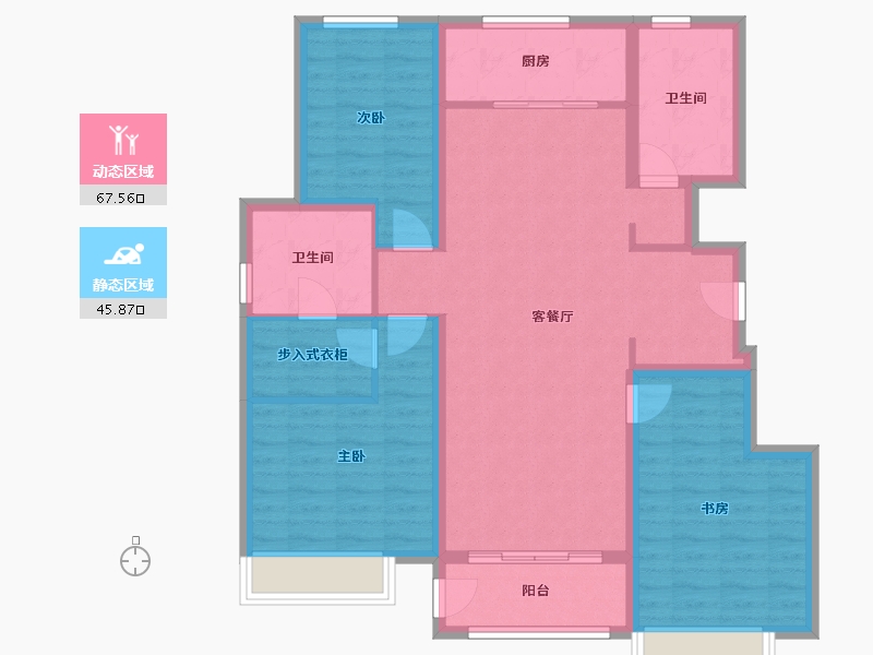 天津-天津市-鸿坤理想湾1号楼,2号楼,14号楼,7号楼建面127m²-101.61-户型库-动静分区