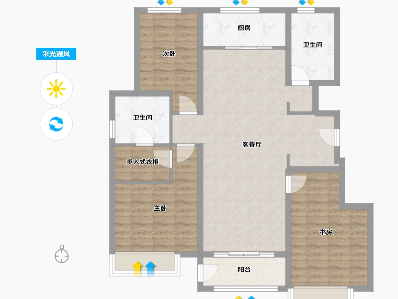 天津-天津市-鸿坤理想湾1号楼,2号楼,14号楼,7号楼建面127m²-101.61-户型库-采光通风