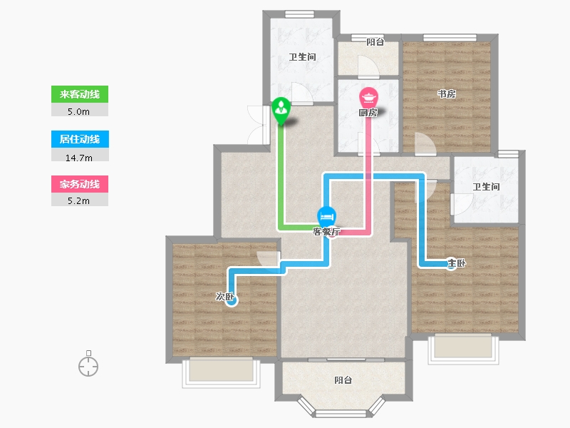 天津-天津市-滨江国际15号楼,17号楼,18号楼建面135m²-108.00-户型库-动静线