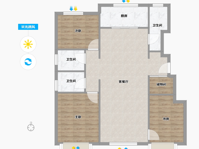 天津-天津市-万科麒麟小镇航雅花园2号楼,航御花园3号楼,建面115m²-92.00-户型库-采光通风